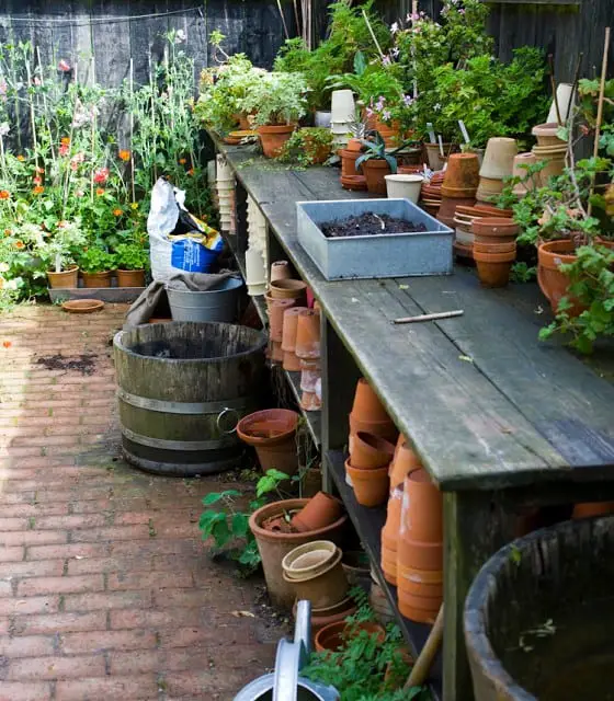 potting bench keeping plants from rabbits