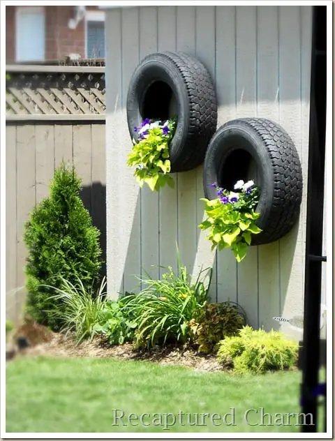 hanging tire wall planters